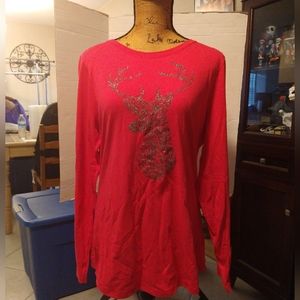 Women's pink Christmas reindeer long sleeve shirt